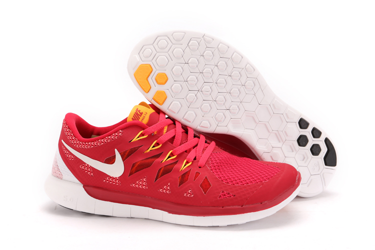 Nouvelle Nike Free 5.0 Plus Rouges Jaunes Nouveaux Hommes Blancs Chaussures De Course